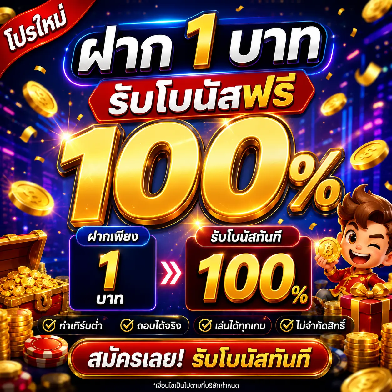 สมาชิกใหม่ฝาก 1 รับ 100